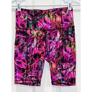 Lululemon Fast and Free High-Rise Biker Shorts 8" Pink Multi Color Swirl Size 4